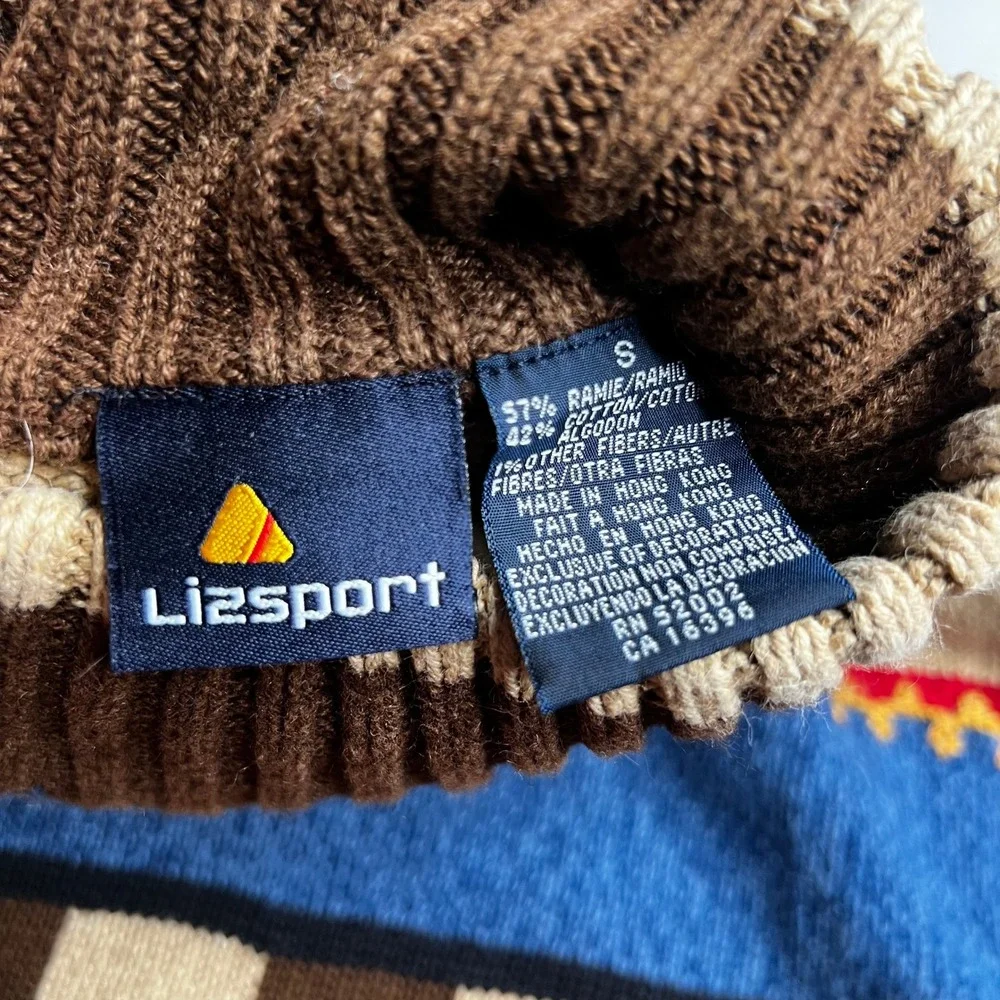Lizsport Vintage Southwestern Geometric Beaded Ramie Cotton Sweater Small